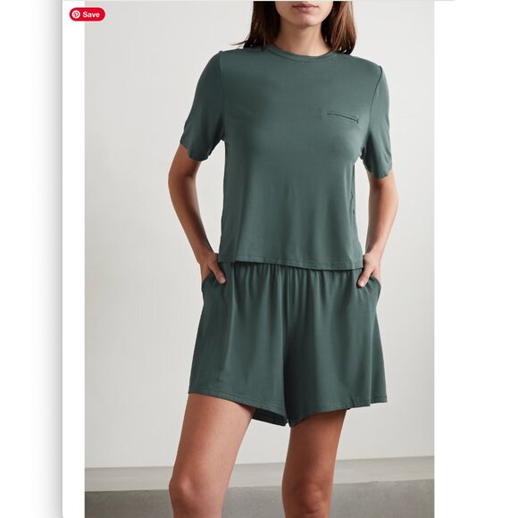 Eberjey Finley pajamas pocket shorts and short sleeve shirt dusty emerald green - Picture 1 of 7